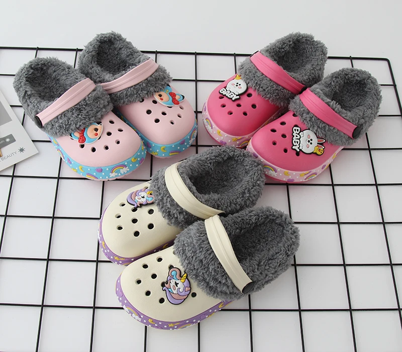 Зимние башмаки для девочек Теплая меховая Детская домашняя обувь Домашние
