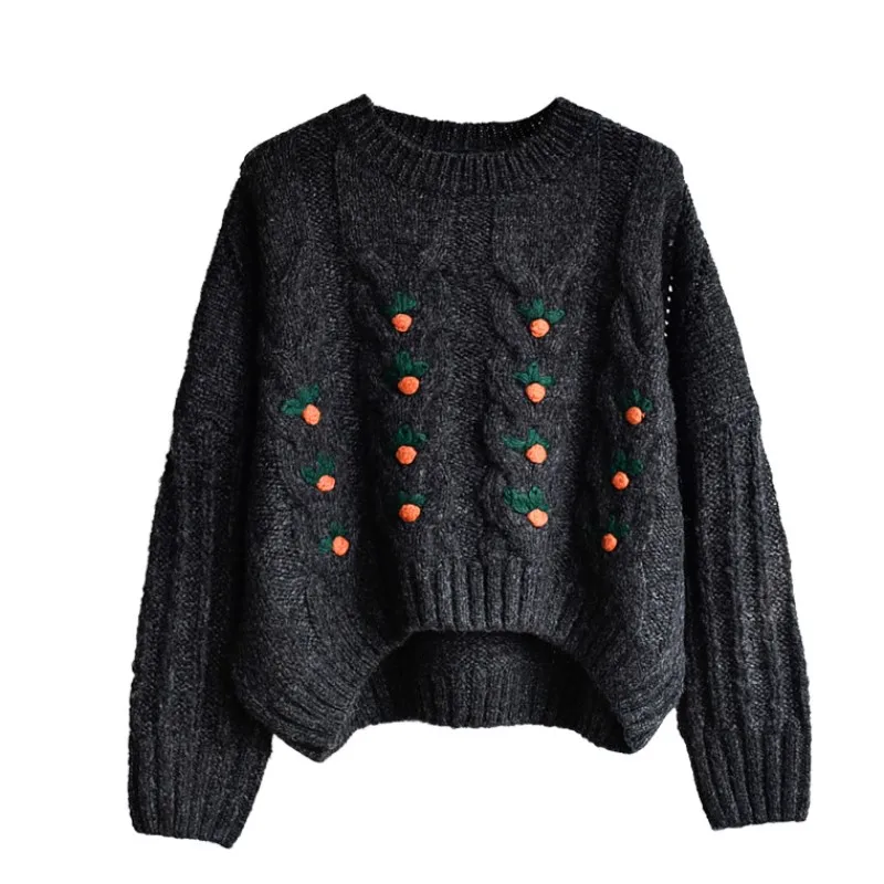 

Lamtrip Sweet cute cherry 3D fruit kawaii cute chic o-neck pullover sweater 2020 winter feminine
