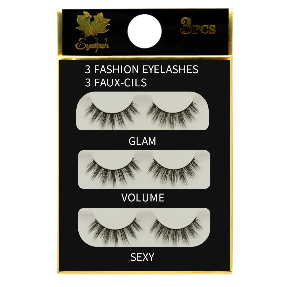 

3D 3-pair fiber hard stem natural cross eyelash manufacturers wholesale makeup set maquillaje faux cils eyelash extension kit