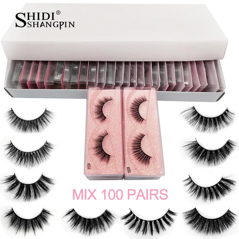 MIX 100 PAIRS 20 Вт, 30 Вт/40/50/100 пар объемные норковые ресницы натуральные накладные ресницы для наращивания, Пушистый 3d Искусственные ресницы не тестировалось на make up - Цвет: MIX 100 PAIRS