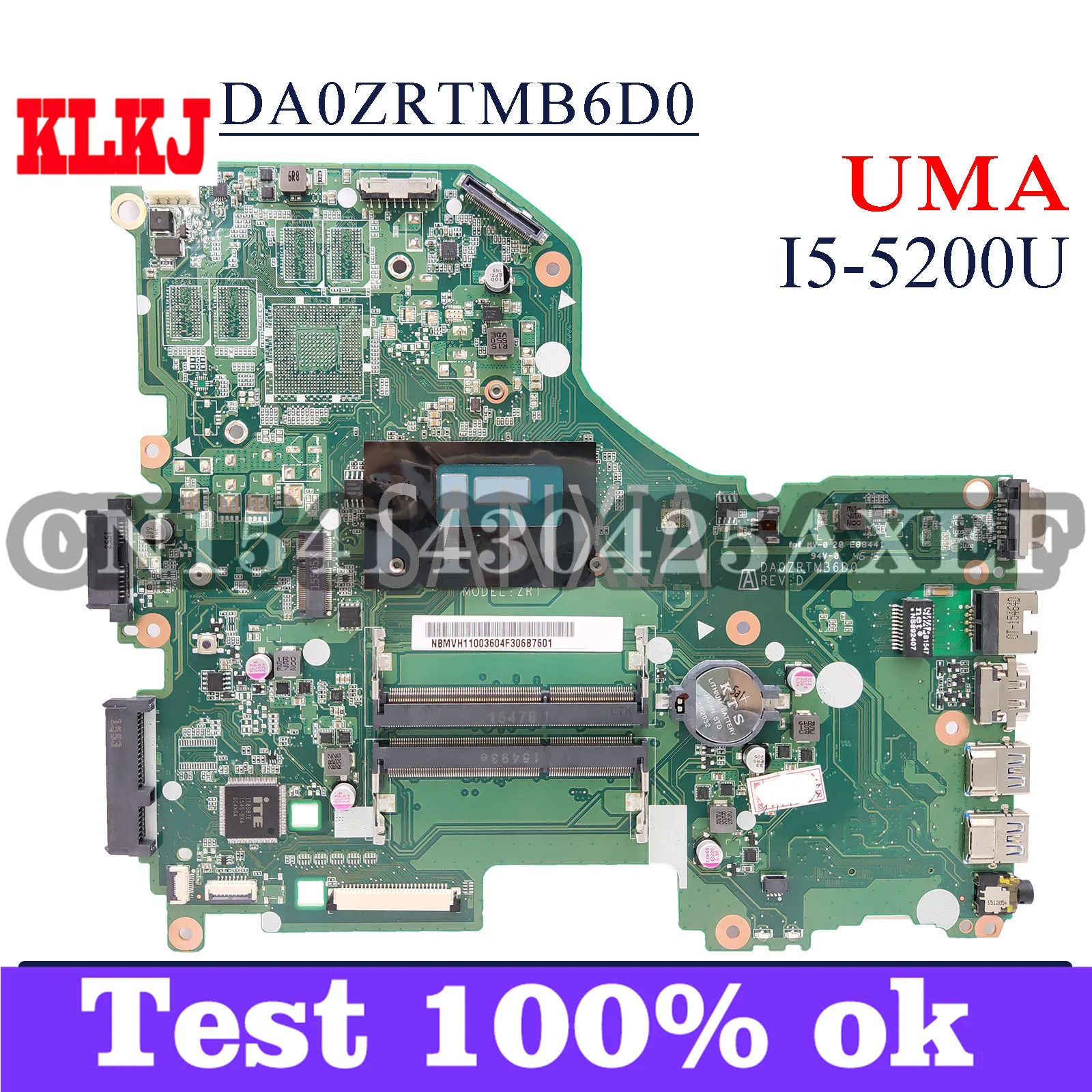 

KLKJ DA0ZRTMB6D0 Laptop Motherboard For Acer E5-573G Original Mainboard UMA I5-5200U