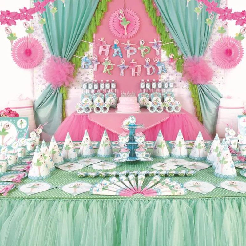 

Kids Sweet Ballet Dance Girl Theme Birthday Party Tableware Set For Children Girls Princess Birthday Party Decration Supplies