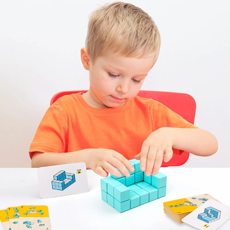 

85DE 3D Architectural Model Building Blocks Variety Geometric Wood Natural Square Cube Kids Child Early Educational Board Game