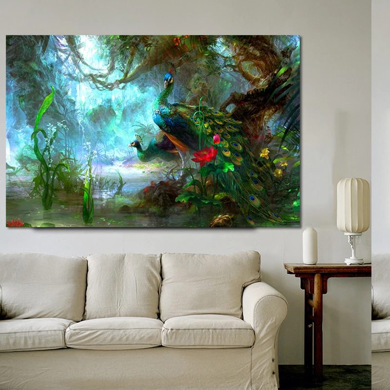 RELIABLI художественные плакаты и принты павлин дерево холст живопись абстрактная