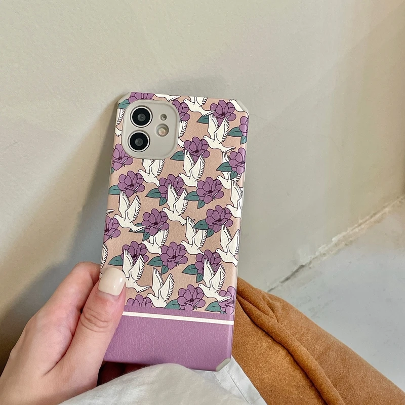 

Art Retro Bird illustration Flower Phone Case For iPhone 12 11 Pro Max X Xs Max Xr 7 8 Plus Cases Shockproof Soft Leather Cover