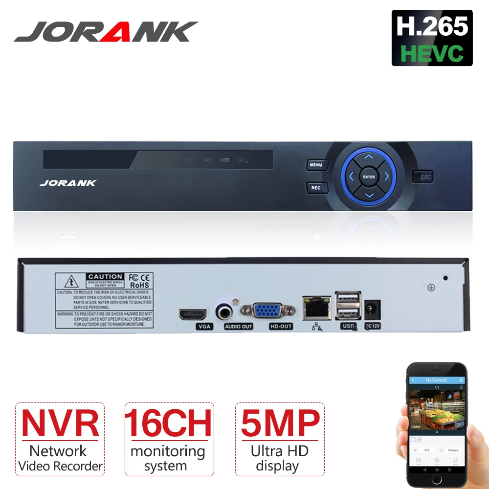 Сетевой видеорегистратор jorank 16 каналов Onvif H.265 HDMI 1080P для IP камеры NVR 960P 8 P2P Cloud|recorder