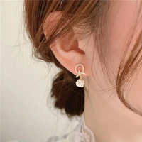 lovely gold plated imitation pearl earrings for women temperament bow stud earrings non pierced ear clips korean fashion jewelry