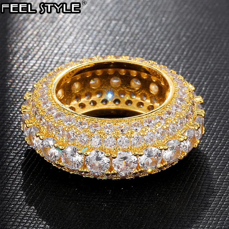 5 ряд теннис Iced Out Bling Full CZ Charm Hollow Tready медь кубический цирконий кольцо для мужчин