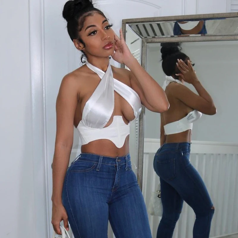 Топ женский бандажный с перекрестными лямками на груди пикантная Клубная одежда