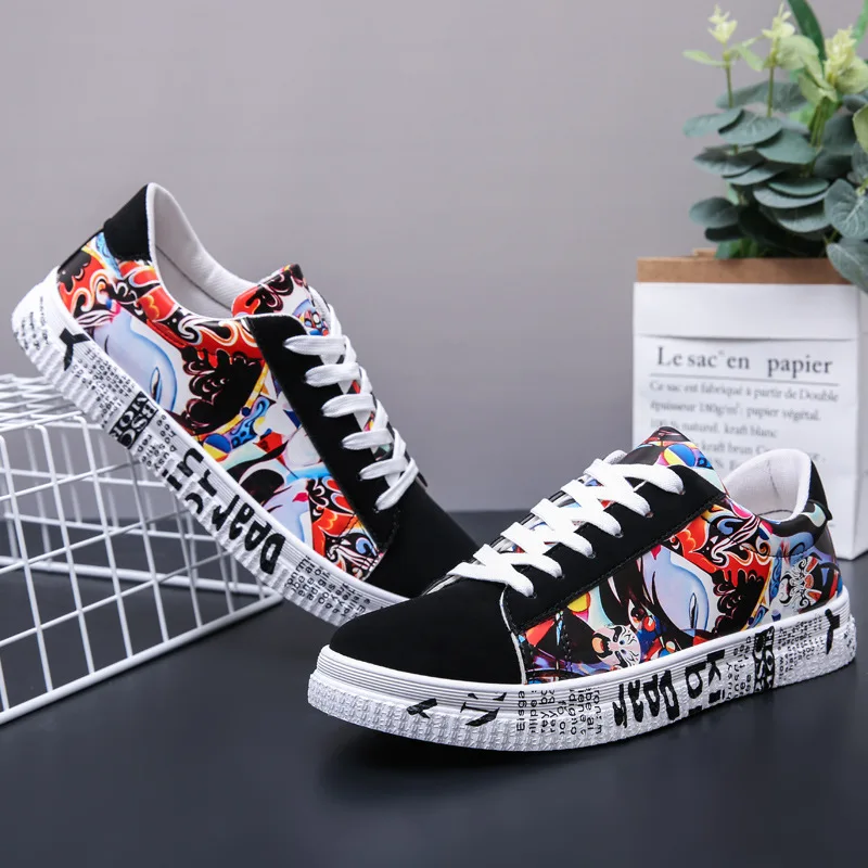 

New Men Vulcanized Shoes Sneakers Casual Men's Fashion Casual Lace-up Colorful Canvas Sport Graffiti Board Shoes Zapatillas