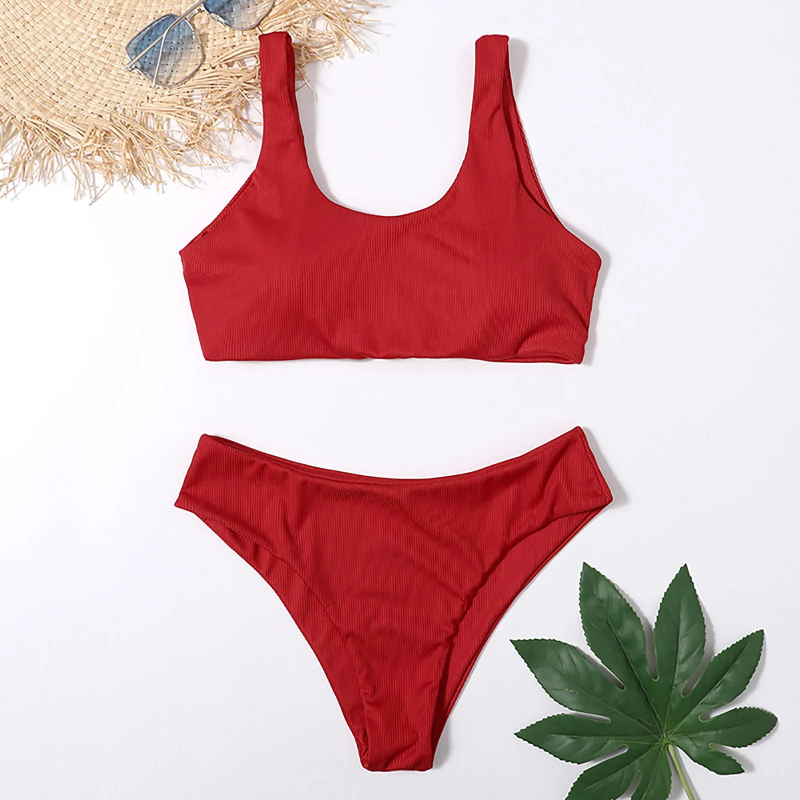 

Swimsuit Women Bikini High Breast Solid Color Swimwear Sexy Two High Waist Piece Bikini Set Push Up Swimming Suit For Women