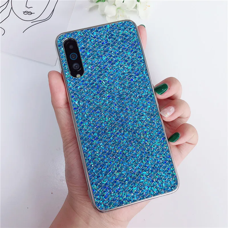 Blue Мягкий пластиковый чехол с блестками чехол для samsung Galaxy A30 A50 A70 S10E S10 S9 S8 плюс S7 край A3 A5 J3 J4 J5 J6 J7 A6 A8 плюс A7 крышка - Цвет: Blue