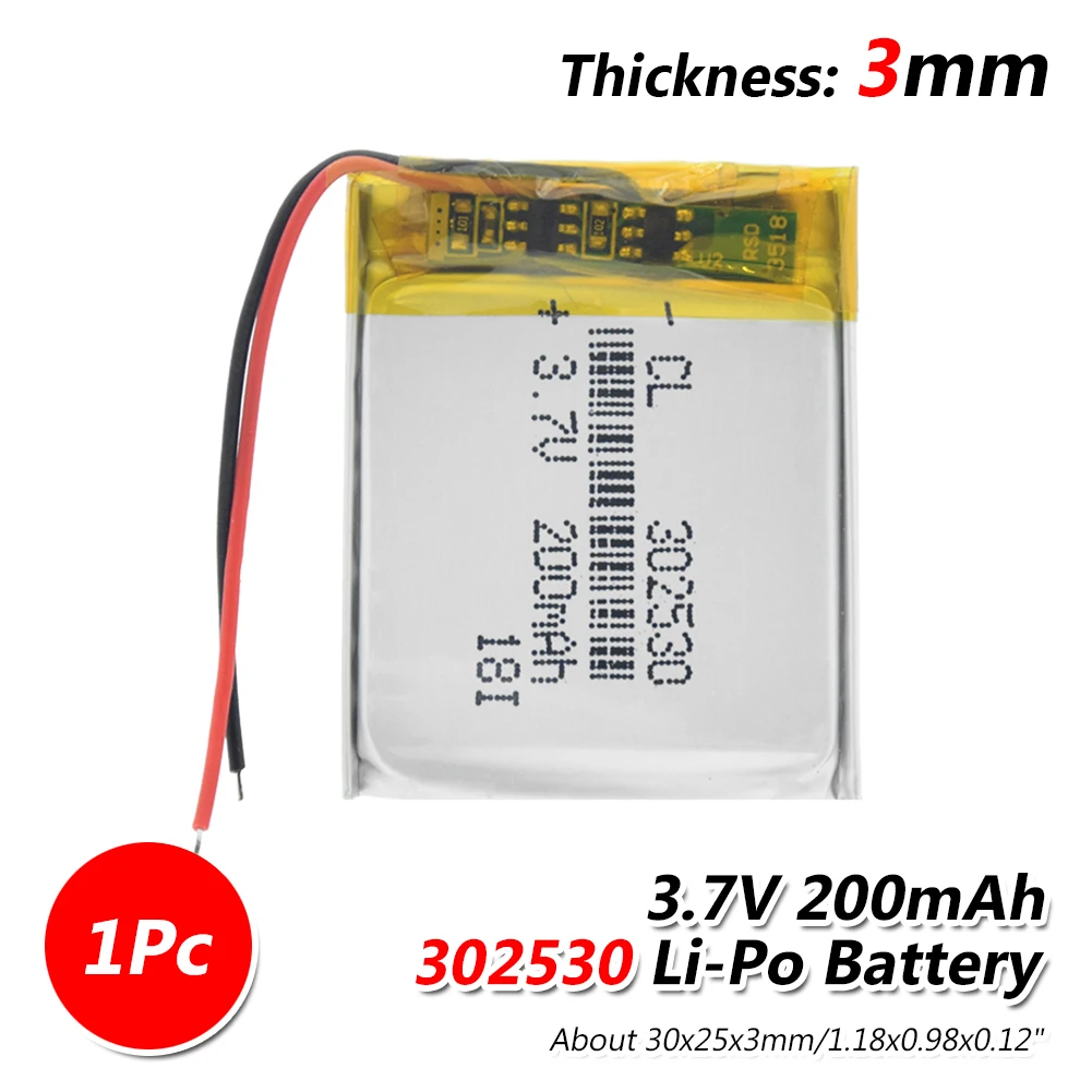 

302530 3.7V 200mah Lithium polymer Battery with Protection Board For MP4 Digital Products