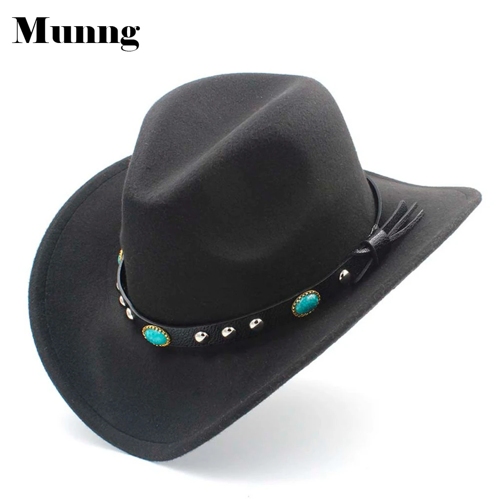 

Munng Unisex Outdoor Autumn Winter Retro Beach Sun Cap Western Equestrian Cowboy Hat Turquoise Leather Belt