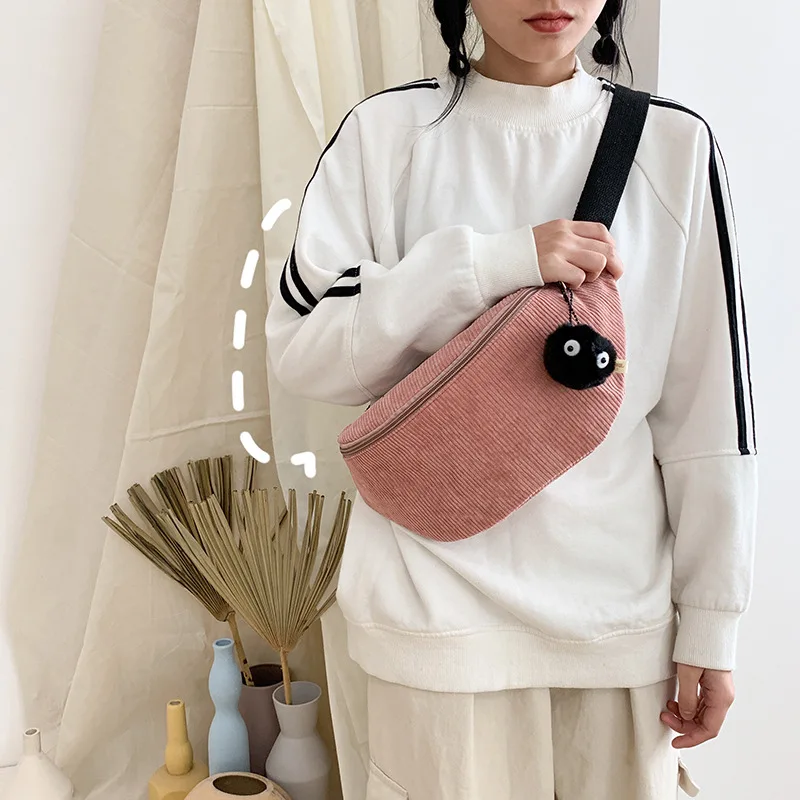 Новая Корейская версия INS Милая плетеная бархатная поясная сумка Harajuku для