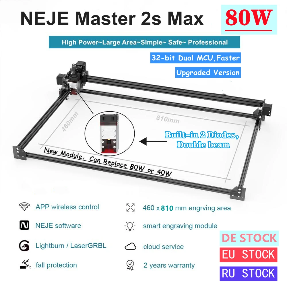 NEJE Master 2s Max 80 Вт Профессиональный высокомощный лазерный режущий станок с ЧПУ