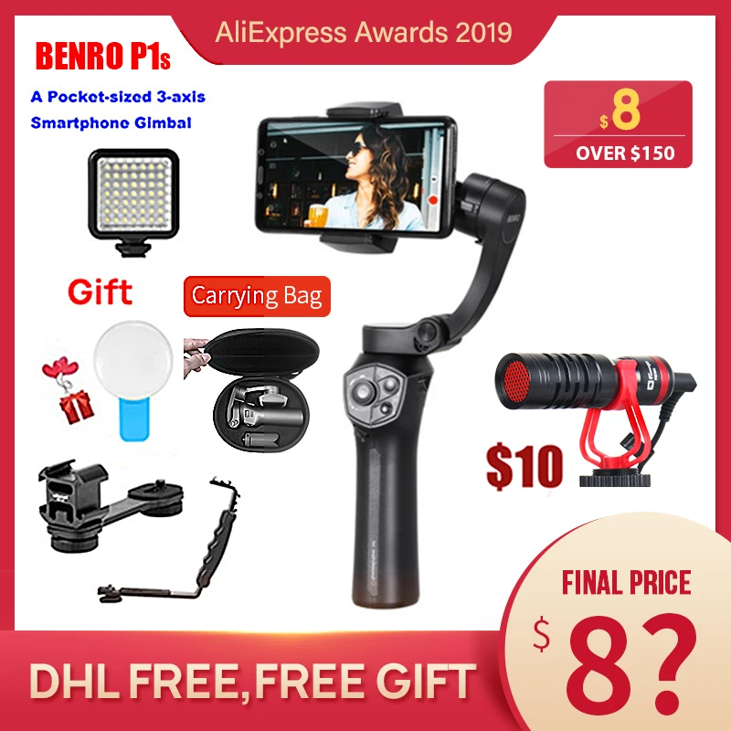 Benro P1s/ P1 3 осевой переносной карданный стабилизатор для смартфона iPhone X Huawei P20 Samsung