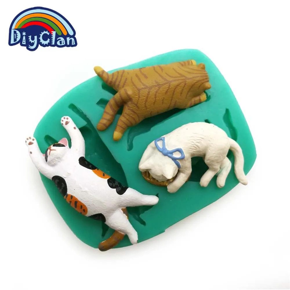 Силиконовая форма для украшения тортов в виде 3 котов помадки и кекса шоколадная