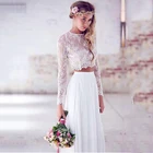 Шифоновое свадебное платье из двух предметов, кружевное пляжное платье невесты с длинными рукавами белого цвета, цвета слоновой кости, 2021, богемные свадебные платья, размера плюс