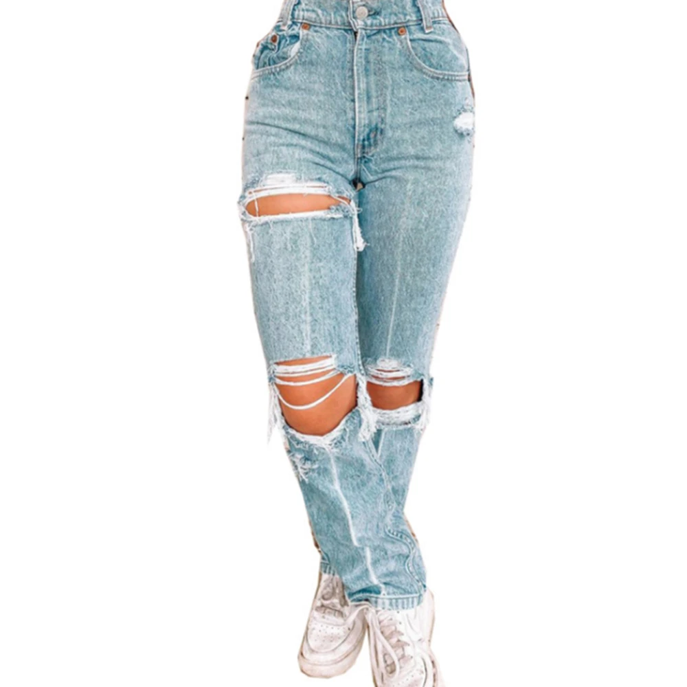 

Ripped Jeans For Women Holes Hollow Out 3XL Plus Size Ripped Jeans Streetwear Woman Jeans Zipper Fly Casual Straight Pants