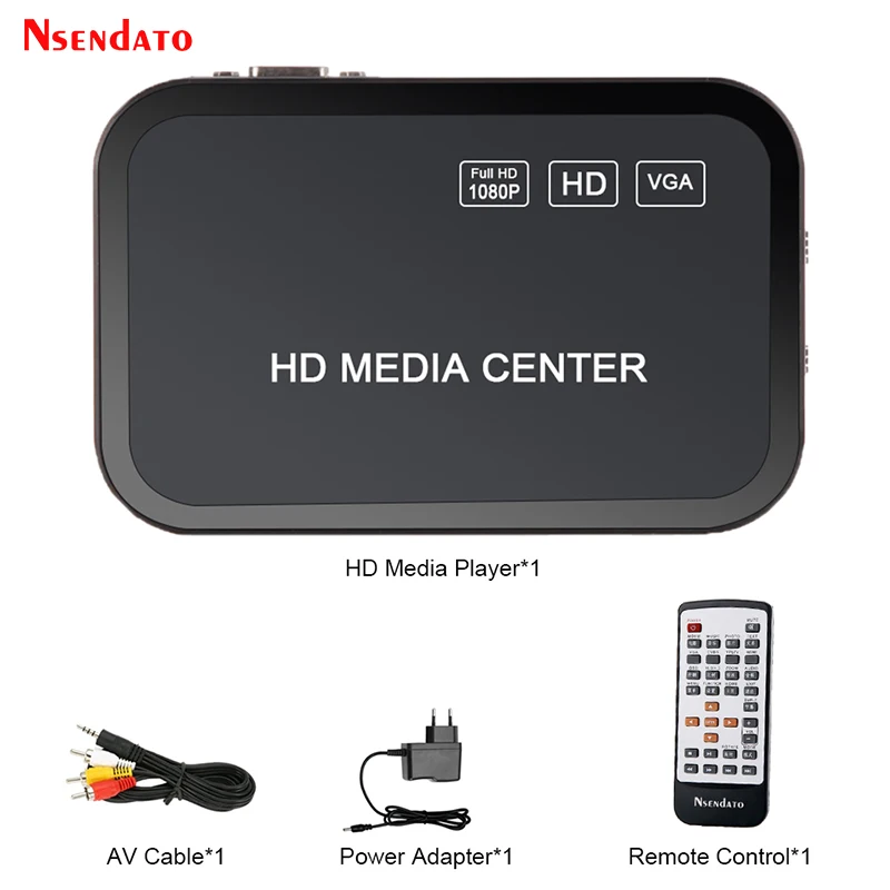 2pcs 1080P multi HD media video player Center with HD VGA AV USB SD/MMC Port with Remote Control YpbPr AV Cable