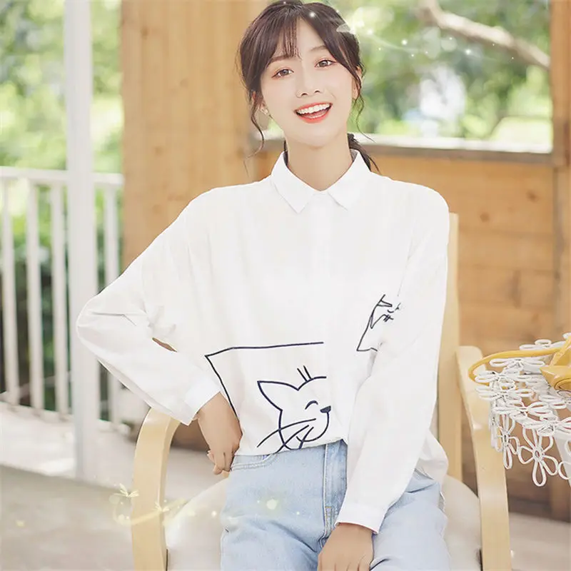 OCEANLOVE милые женские блузки с мультяшным принтом весна 2020 Белые Повседневные