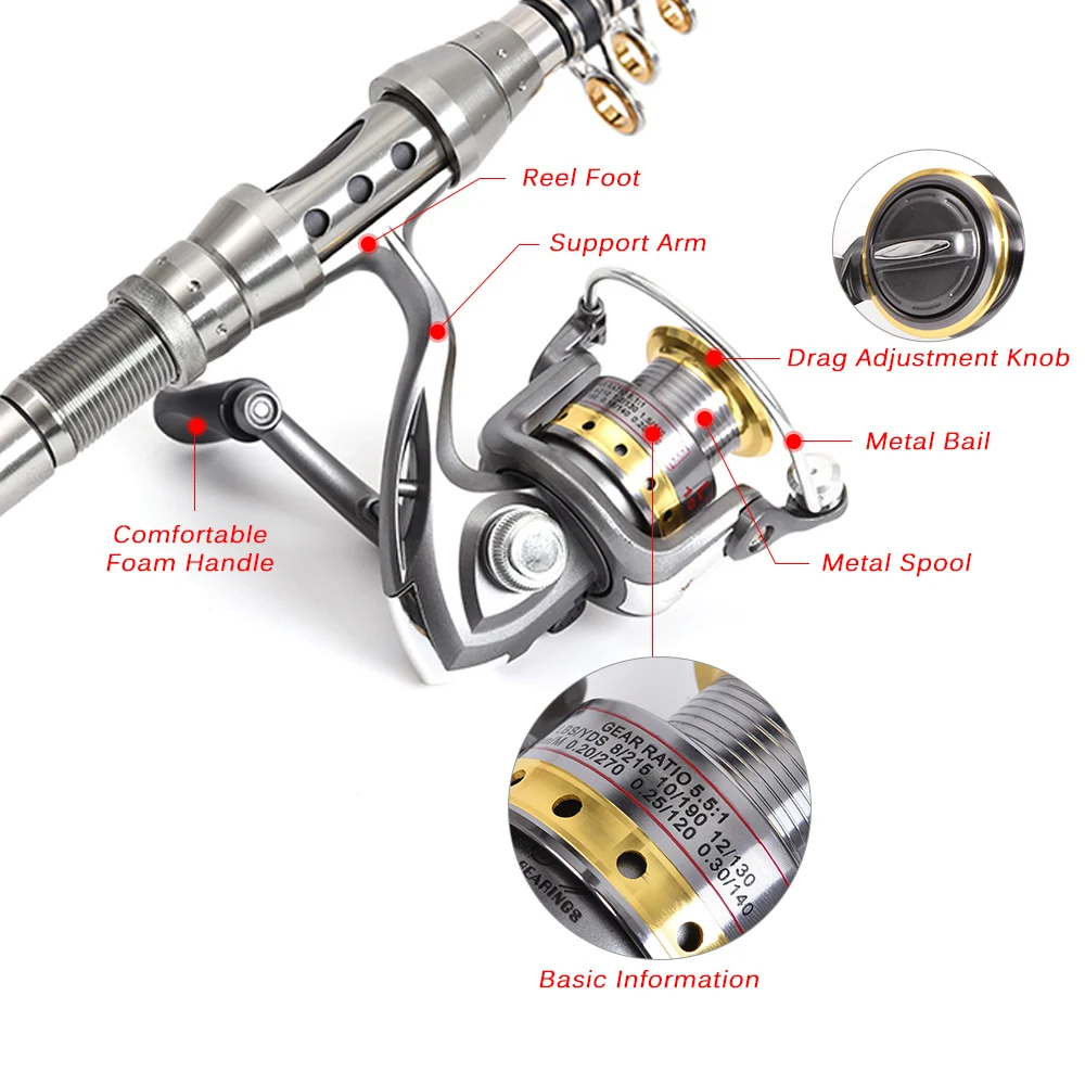 Телескопическая удочка Lixada с катушкой полный комплект спиннинговая катушка