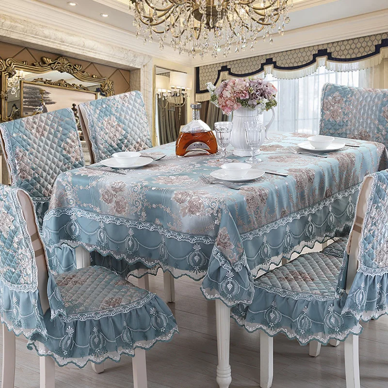 Роскошный вышитый кружевной скатерть стульев покрывало мягкие ткани голубойбежевыйфиолетовый европейский стол круглыйпрямоугольник G1 on.