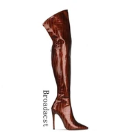 broadcast autumn and winter womens boots 2021 new stone pattern fashion pu stiletto high heel over the knee womens boots