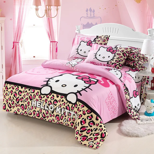 as picture Лучший. WENSD роскошный 3d постельное белье из хлопка с рисунком «hello kitty» 3/4 шт., простыня, пододеяльник, со шнурком, комплекты «king», «queen» Детская мультяшная одежда - Цвет: as picture