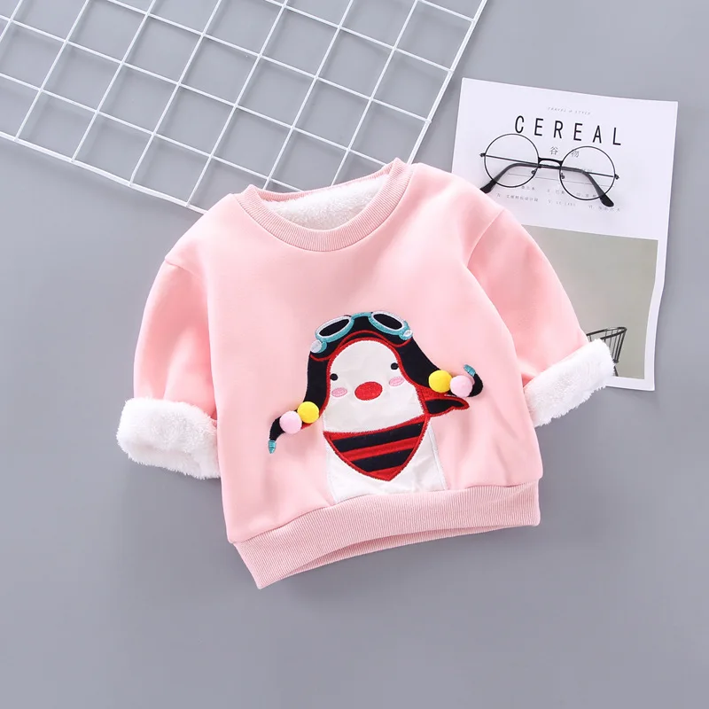 pink penguin Зимние пуловеры с милым рисунком пингвина для маленьких девочек, толстые свитера для маленьких мальчиков толстый свитер Топы для детей, одежда от 18 месяцев до 5 лет - Цвет: pink penguin
