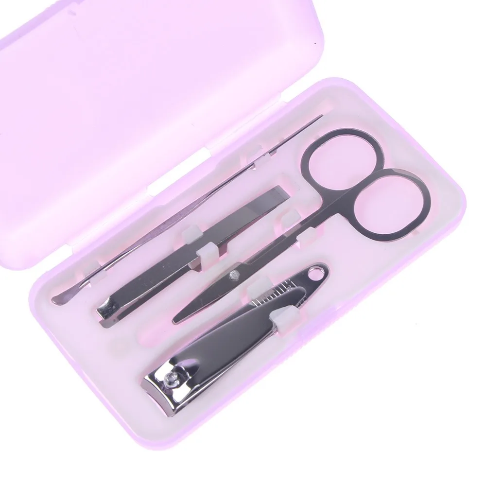 4 в 1 Набор инструментов для дизайна ногтей инструменты для маникюра набор ножниц пинцетов для стрижки волос пинцет для бровей цвет ушей отправляется случайным образом