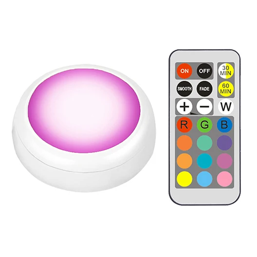 1 lamp and remote Светодиодный больше цветная(RGB) Цвет шкаф ночной Светильник батарея Точечный светильник с регулируемой яркостью под полкой Кухня счетчик светильник ing пульт дистанционного управления - Цвет: 1 lamp and remote