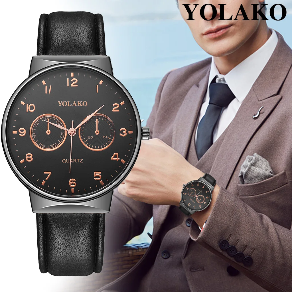 

Часы наручные мужские ультратонкие, повседневные простые деловые водонепроницаемые цифровые с двумя глазами, с черным кожаным ремешком