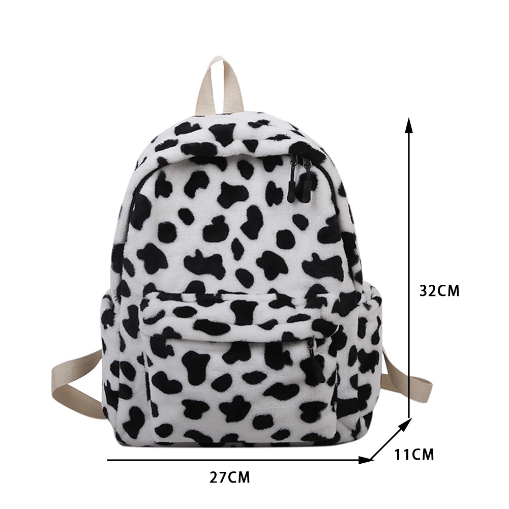 

Women Casual Plush Backpack Shoulder Handbags Vintage Animal Cow Pattern Ladies Casual Travel Rucksack Student School Bagpacks