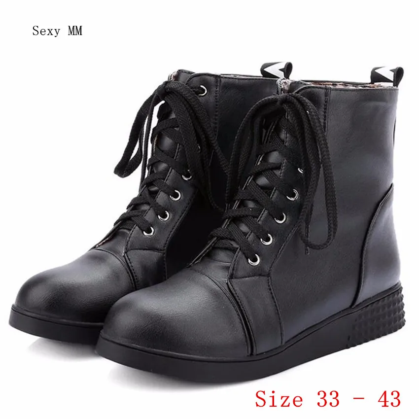 

Spring Autumn Winter Woman Flat Ankle Boots Lace-Up Women Flats Casual Shoes Short Boots Plus Size 33 - 40.41,42,43