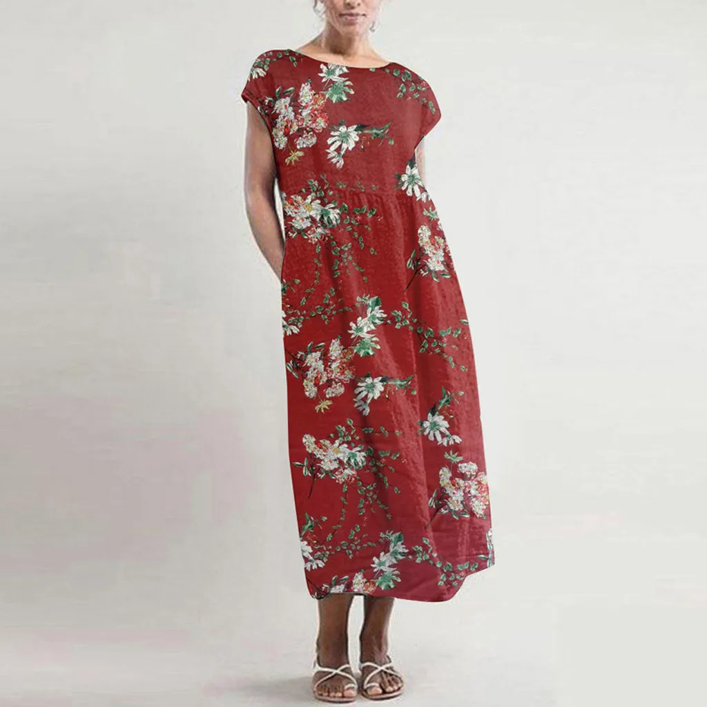 Женское длинное платье с цветочным принтом SAGACE повседневное мешковатое Кафтан