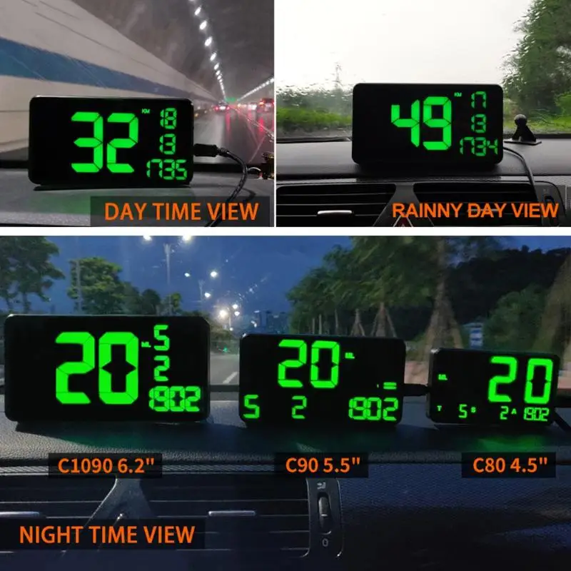 Автомобильный HUD-дисплей VODOOL C1090 GPS большой экран дисплей C80 C90 км/ч отображение