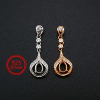 4x6mm pear prong pendant bezel solid 925 sterling silver rose gold plated charm settings for gemstone diy supplies 1431075