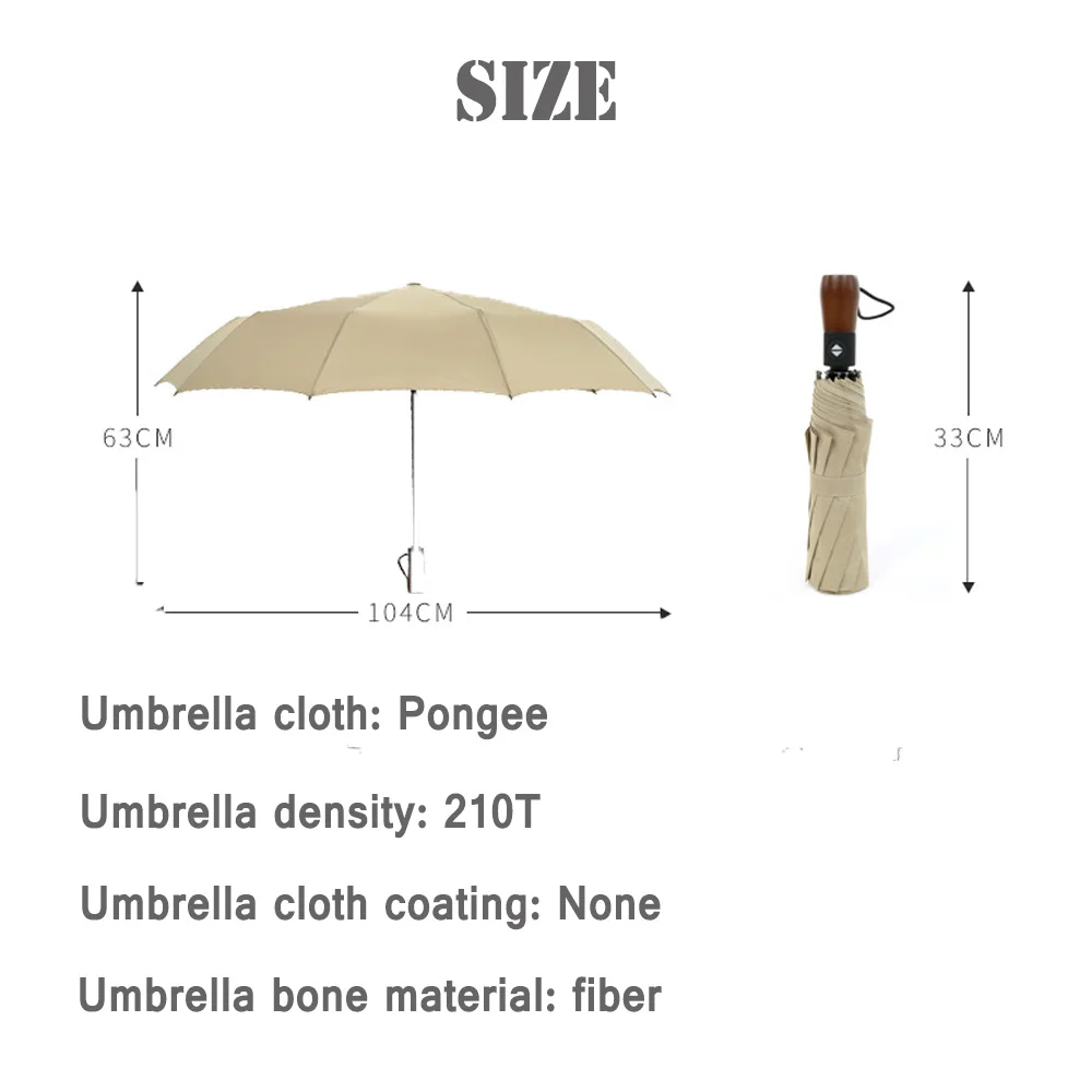 210 т Pongee автоматический Солнечный зонт Бизнес Для мужчин деревянная ручка 10K
