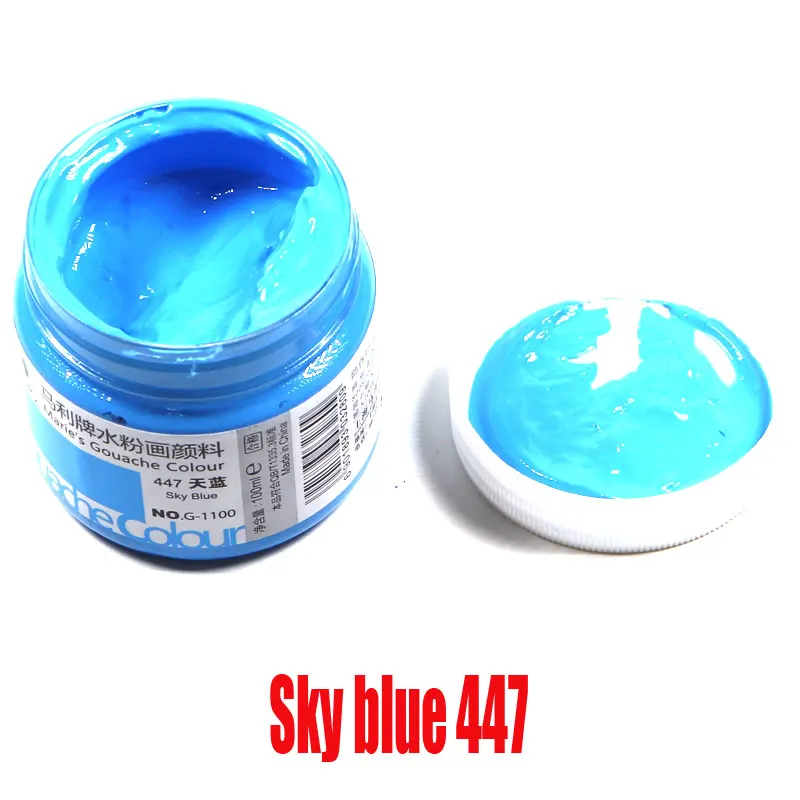 Sky Blue 447 100 мл/бутылка гуашь пигмент Искусство Ручная роспись специальный пигмент школьное искусство специальная краска великолепный гуашь пигмент 42 цвет optiona - Цвет: Sky Blue 447