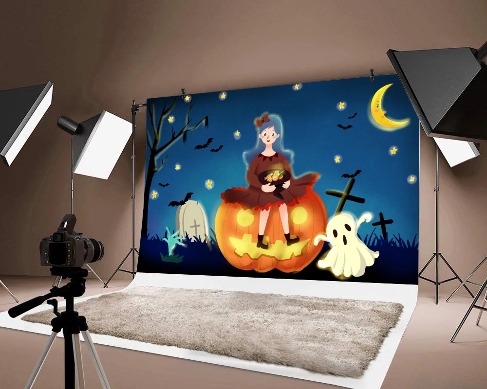 

Halloween Backdrops Photography Pumpkin Lantern Printed Thin Vinyl Background Decor Backdrop Photos Party Decorations