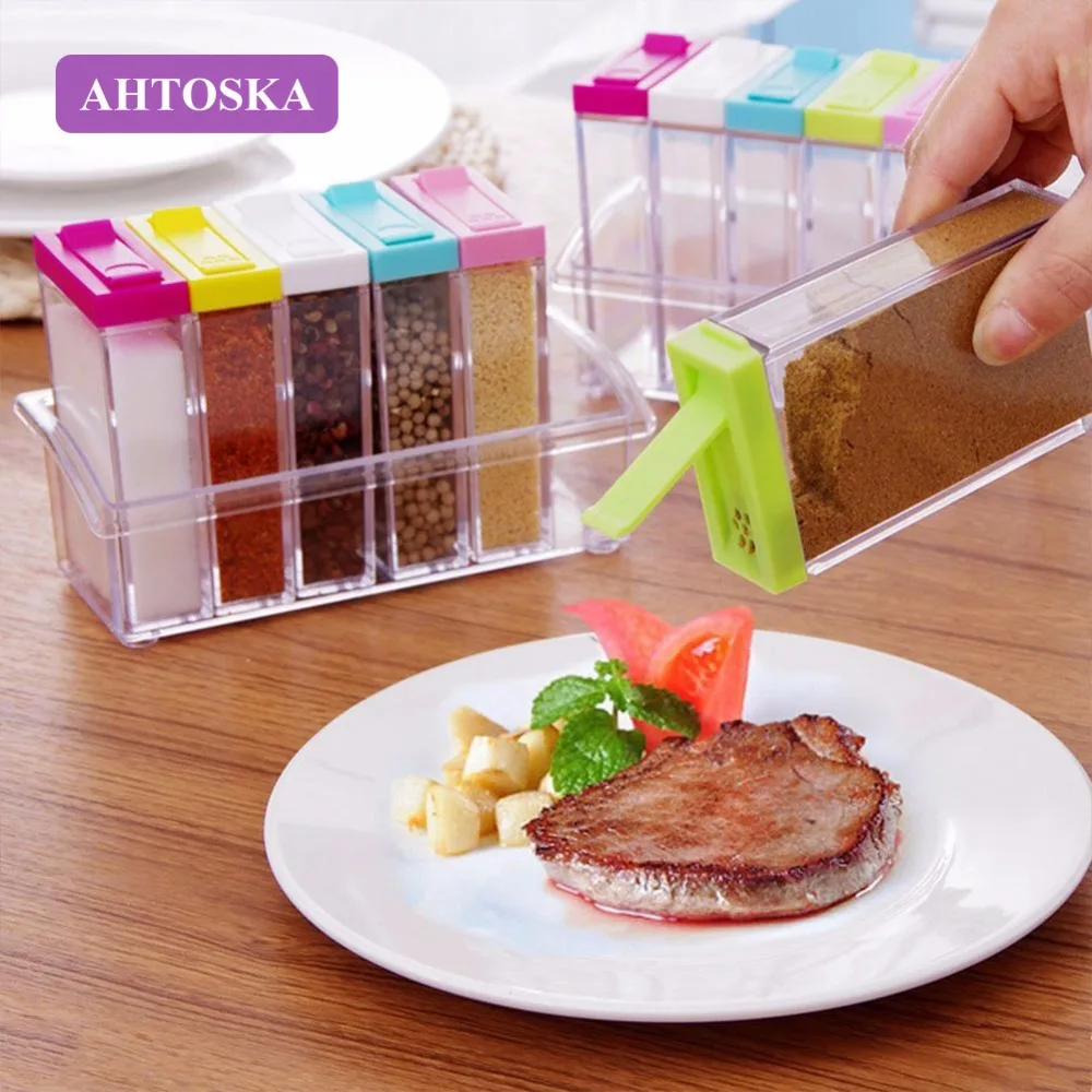 AHTOSKA 6 Шт. Бутылка Приправы Из Пластика Комплект Коробка Для Хранения Контейнер