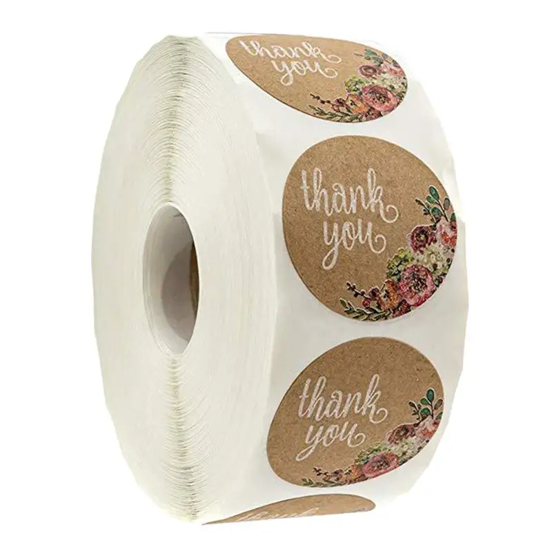 

1 Roll Thank You Labels Hand Writing Cute Printing Sticker Round Labels Sticker Cookie Stickers for Wedding Card Envelope