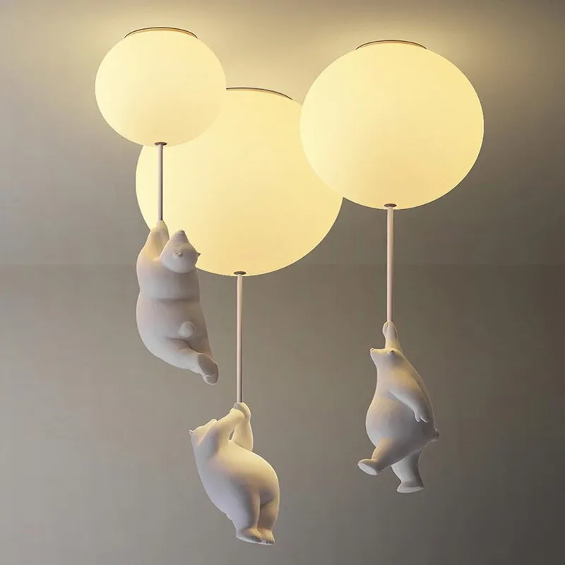 Cartoon White Ceiling Lights With Balloon Bear For Kids Room Suspension Girls Bedroom Light Boys Surface Mounted Childern Lamps