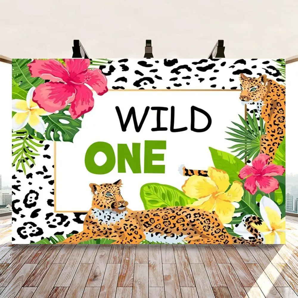 

Aninal Jungle Safari Wild One Photo Backdrops Happy Birthday Party Baby Shower Photography Background Booth Prop Decor Banner