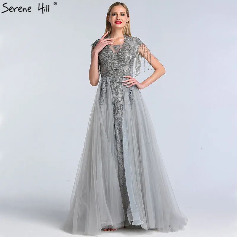 Роскошные вечерние платья с кисточками и кристаллами серого цвета новинка 2020