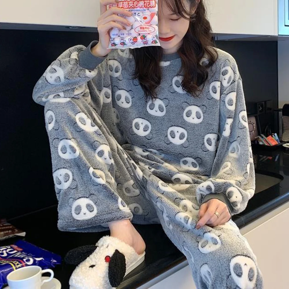 

Пижама женская зимняя фланелевая с длинным рукавом, утепленная, бархатная, Коралловая, флисовая, милая, осенне-зимняя, домашний костюм для ж...