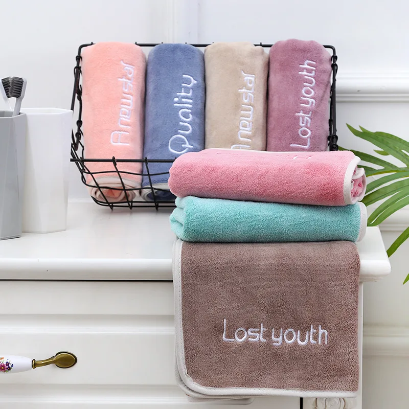 

35*75cm Microfiber Towels Quick-drying Bath Towel For Adults Embroidery Face Towel Strong Water Absorption Towels For Home