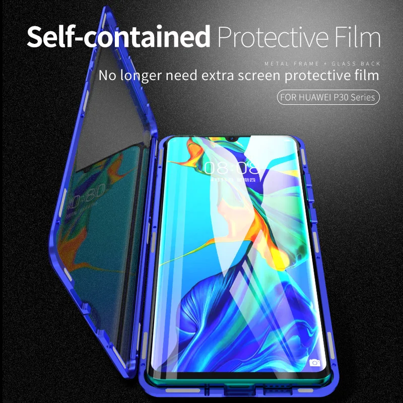 Luphie полный обертывающийся Магнитный чехол для huawei P30 Pro Чехол 9H Передняя Задняя крышка из закаленного стекла чехол для телефона huawei P30 чехол